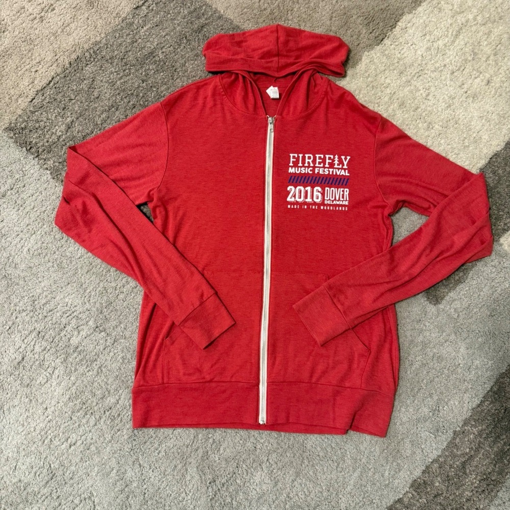 Firefly Music Festival 2016 Dover Delaware Red Zip Up Hoodie Mens Large Lineup